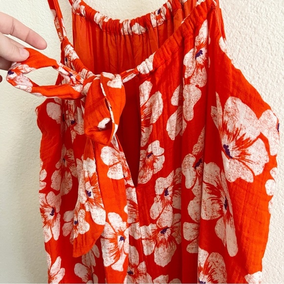 By Anthropologie Gauze Bubble Hem Red Floral Dress L - Picture 9 of 11